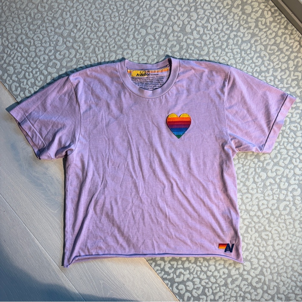 Aviator Nation Lavender Tee with Rainbow Patch